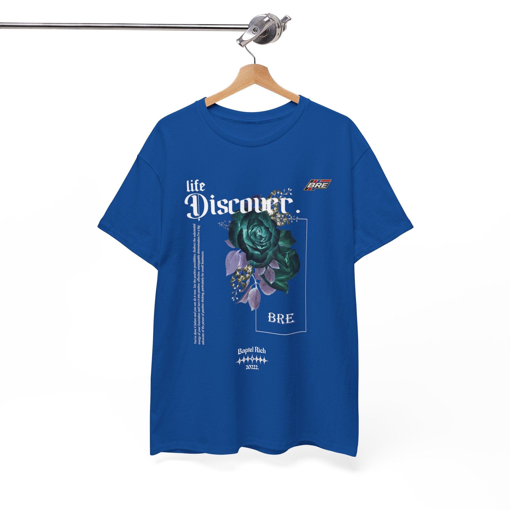 Discover Floral Graphic Tee — 'life Discover.' Green Rose Streetwear T-Shirt