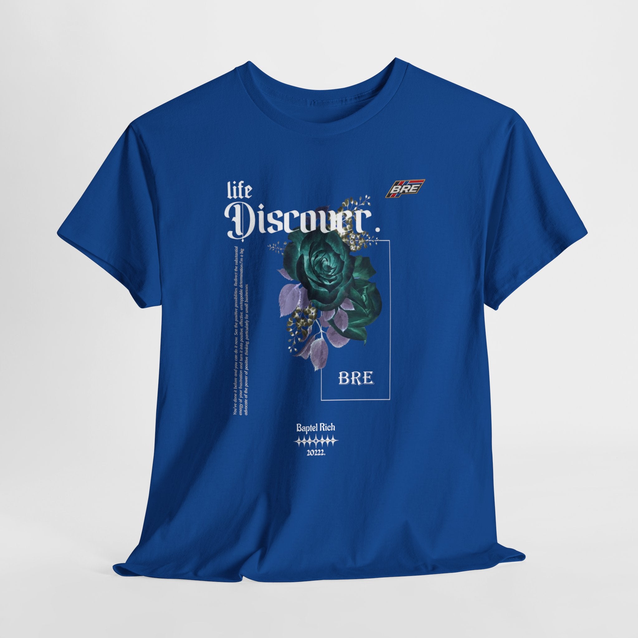 Discover Floral Graphic Tee — 'life Discover.' Green Rose Streetwear T-Shirt