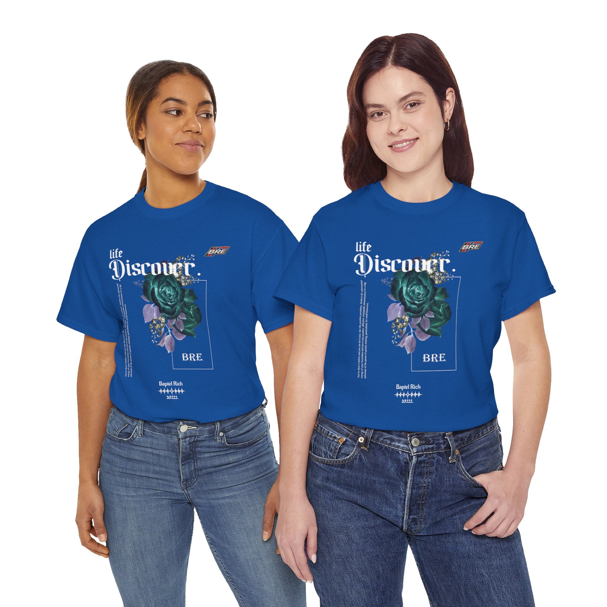 Discover Floral Graphic Tee — 'life Discover.' Green Rose Streetwear T-Shirt