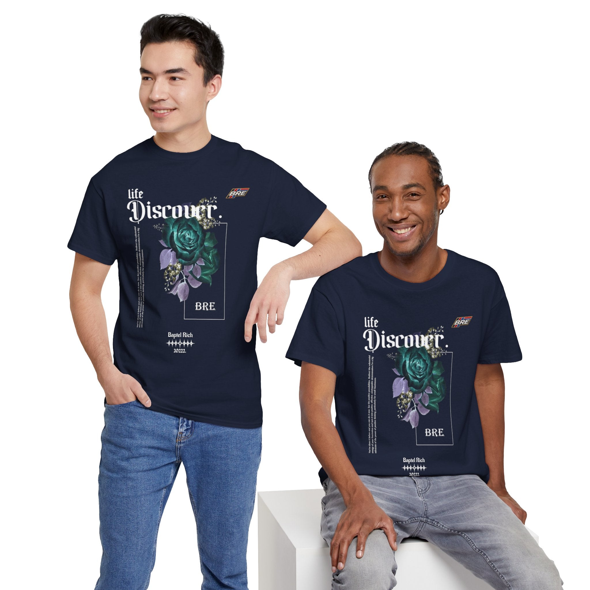 Discover Floral Graphic Tee — 'life Discover.' Green Rose Streetwear T-Shirt