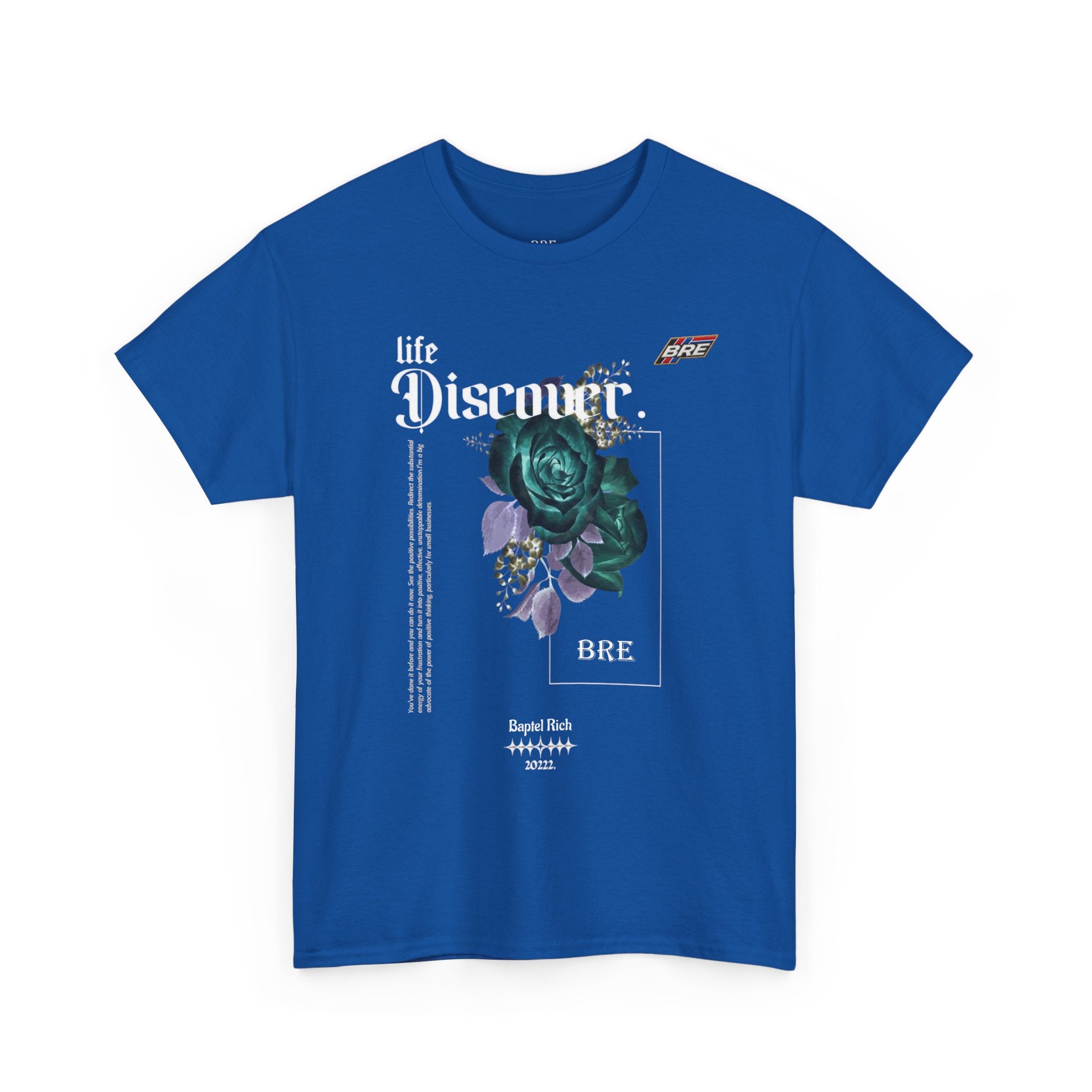 Discover Floral Graphic Tee — 'life Discover.' Green Rose Streetwear T-Shirt