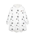 Starburst Hooded Blanket – Cozy White Sherpa Wearable Blanket with Black Snowflake Pattern