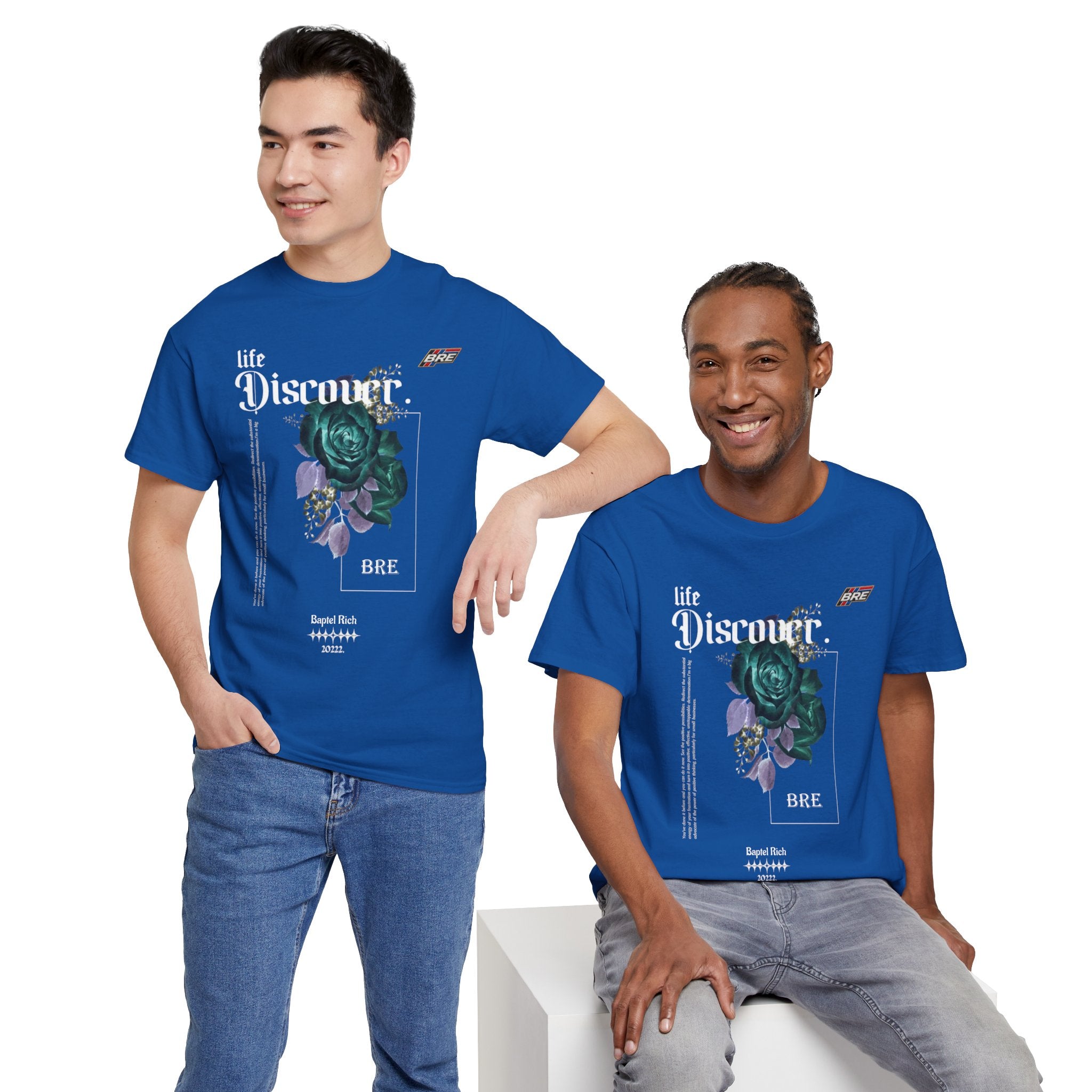 Discover Floral Graphic Tee — 'life Discover.' Green Rose Streetwear T-Shirt