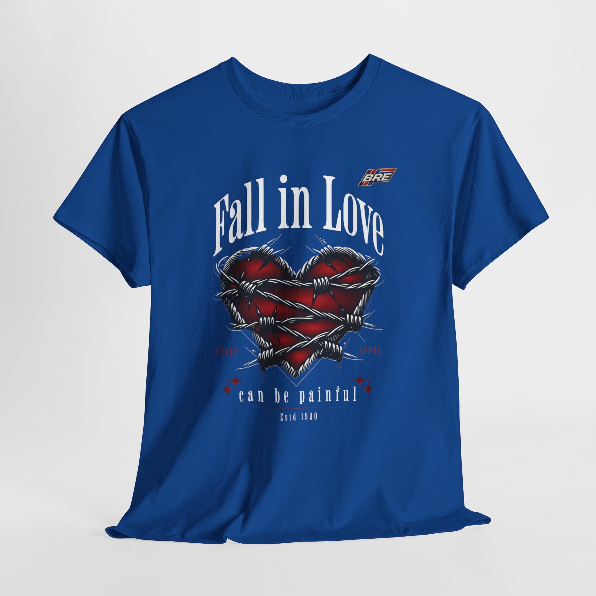 Fall in Love Graphic Tee — "Fall in Love Can Be Painful" Heart & Barbed Wire Punk T-Shirt