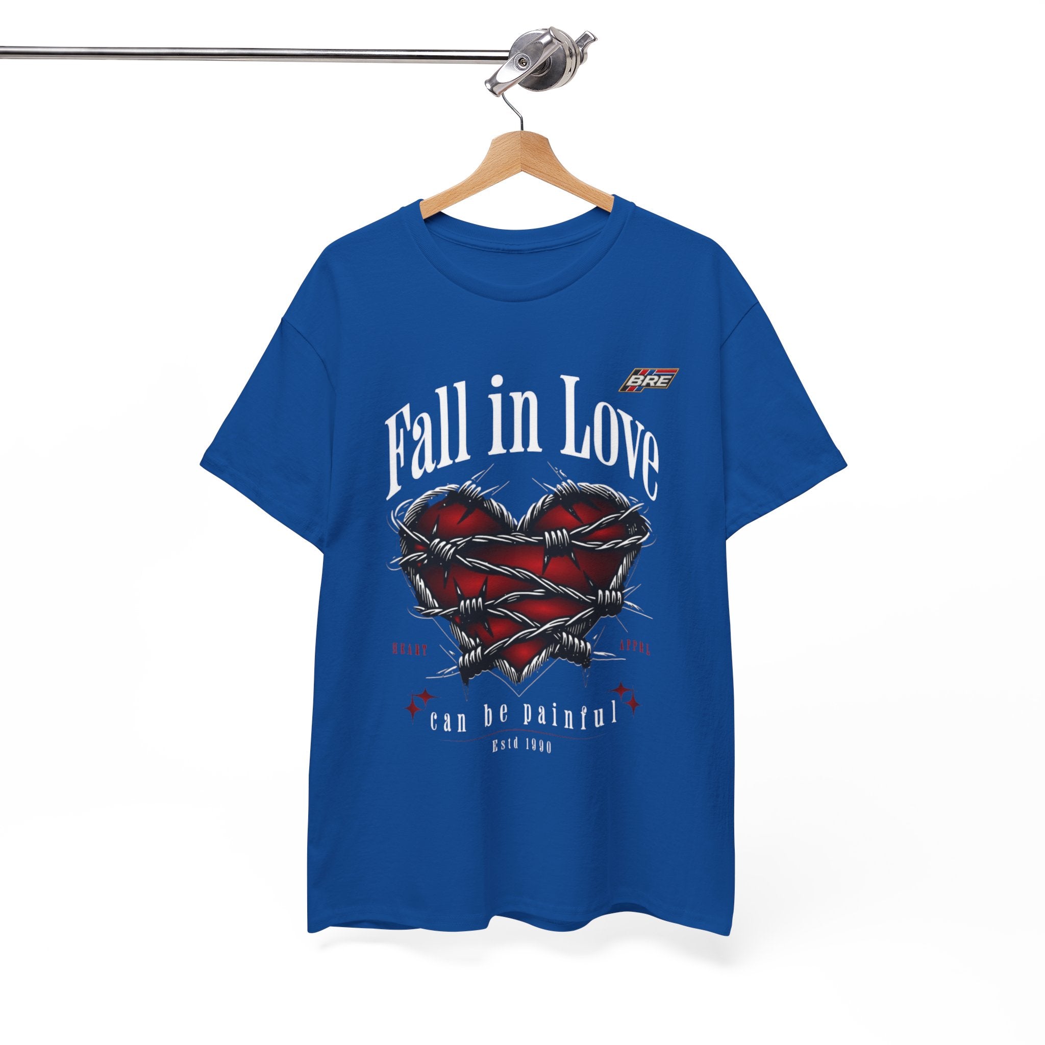 Fall in Love Graphic Tee — "Fall in Love Can Be Painful" Heart & Barbed Wire Punk T-Shirt