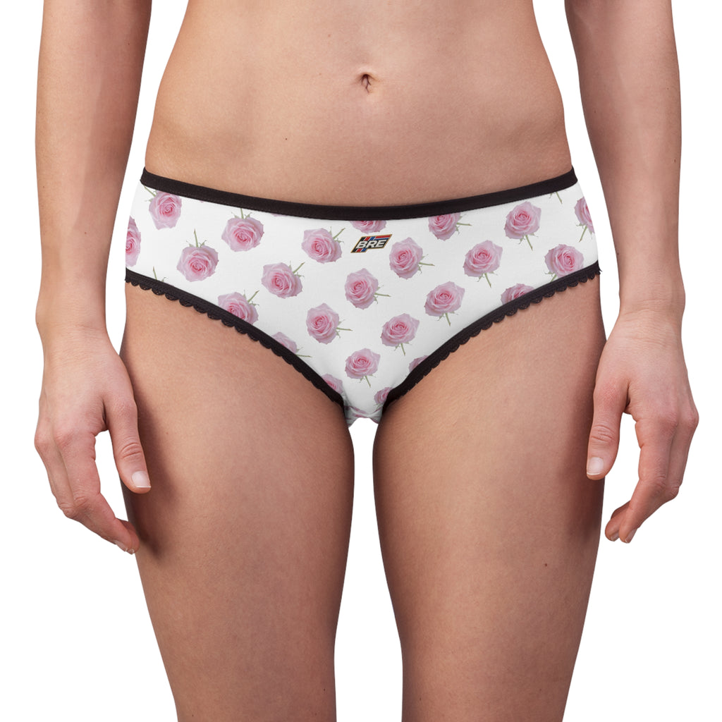 Floral Rose Print Women's Briefs — Pink Roses All-Over-Print Lacy Trim Underwear