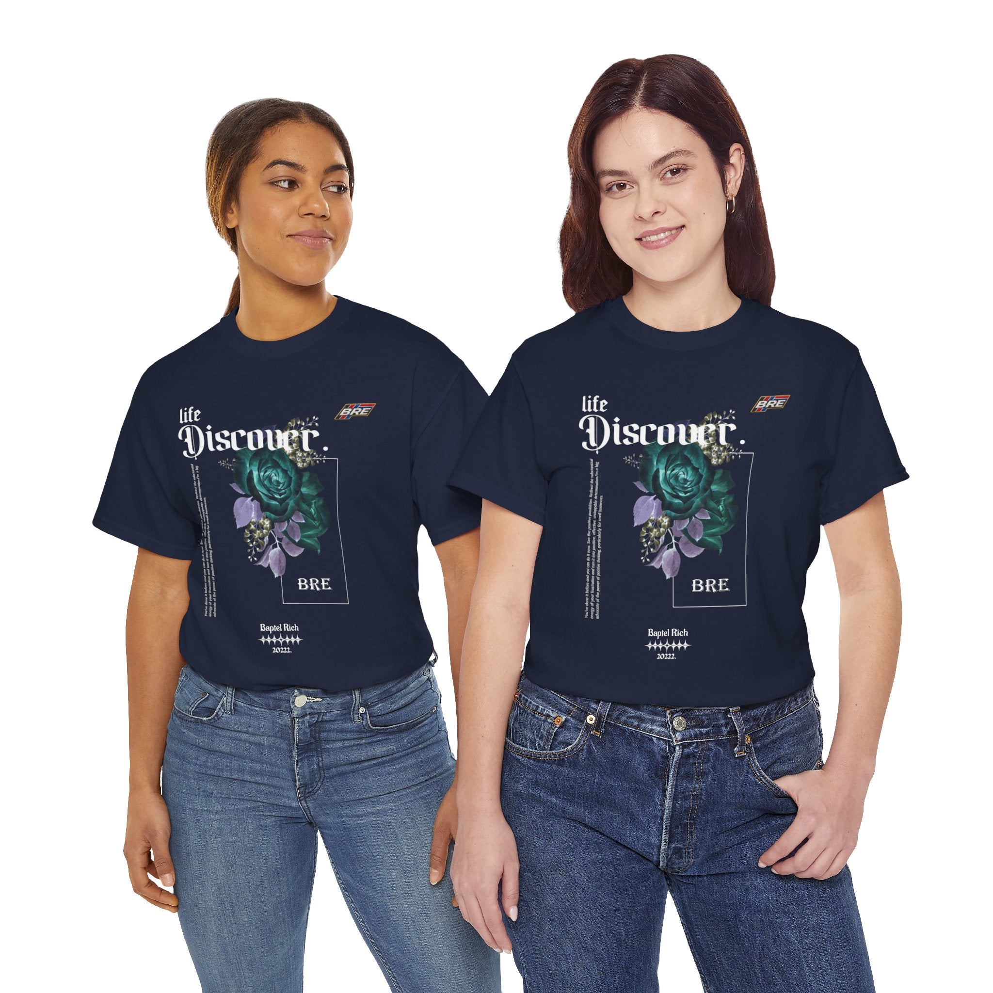 Discover Floral Graphic Tee — 'life Discover.' Green Rose Streetwear T-Shirt