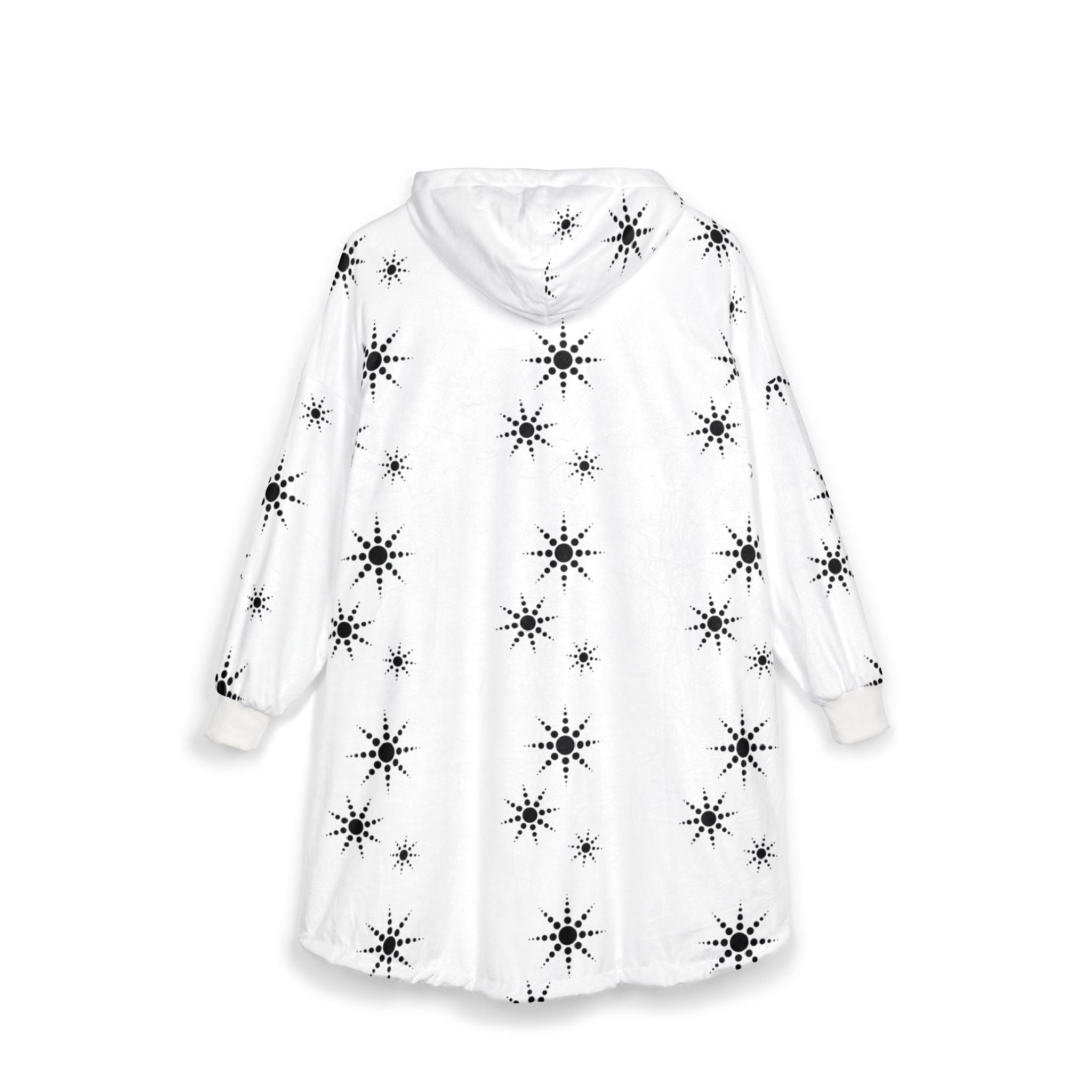 Starburst Hooded Blanket – Cozy White Sherpa Wearable Blanket with Black Snowflake Pattern