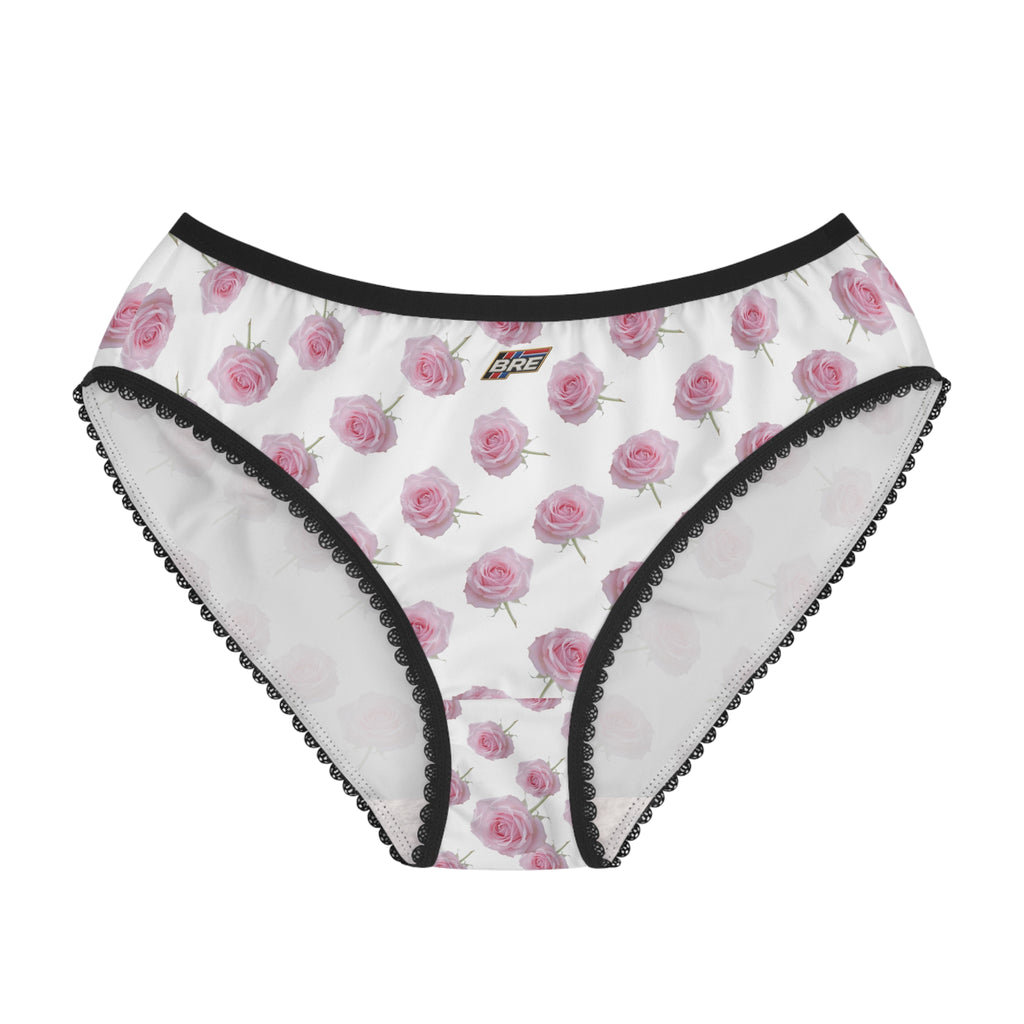 Floral Rose Print Women's Briefs — Pink Roses All-Over-Print Lacy Trim Underwear