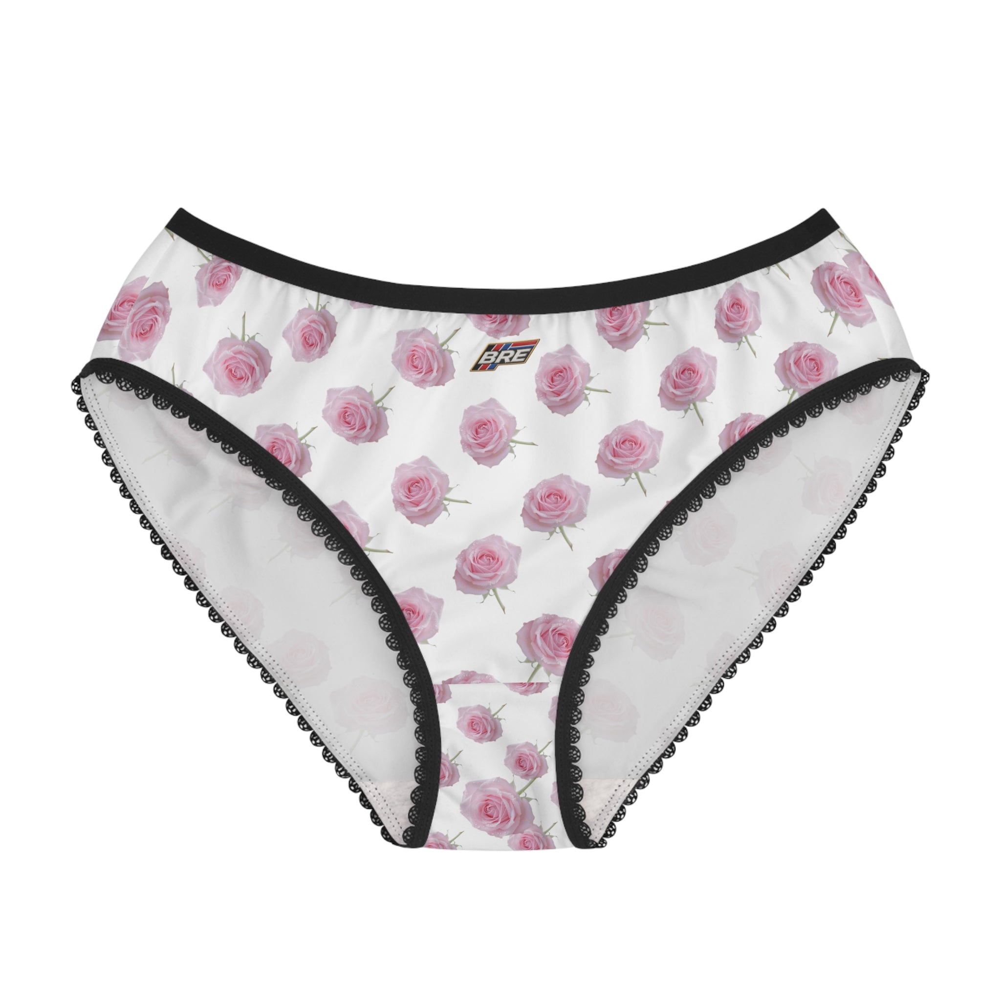 Floral Rose Print Women's Briefs — Pink Roses All-Over-Print Lacy Trim Underwear