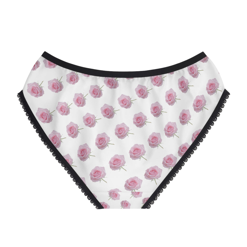 Floral Rose Print Women's Briefs — Pink Roses All-Over-Print Lacy Trim Underwear