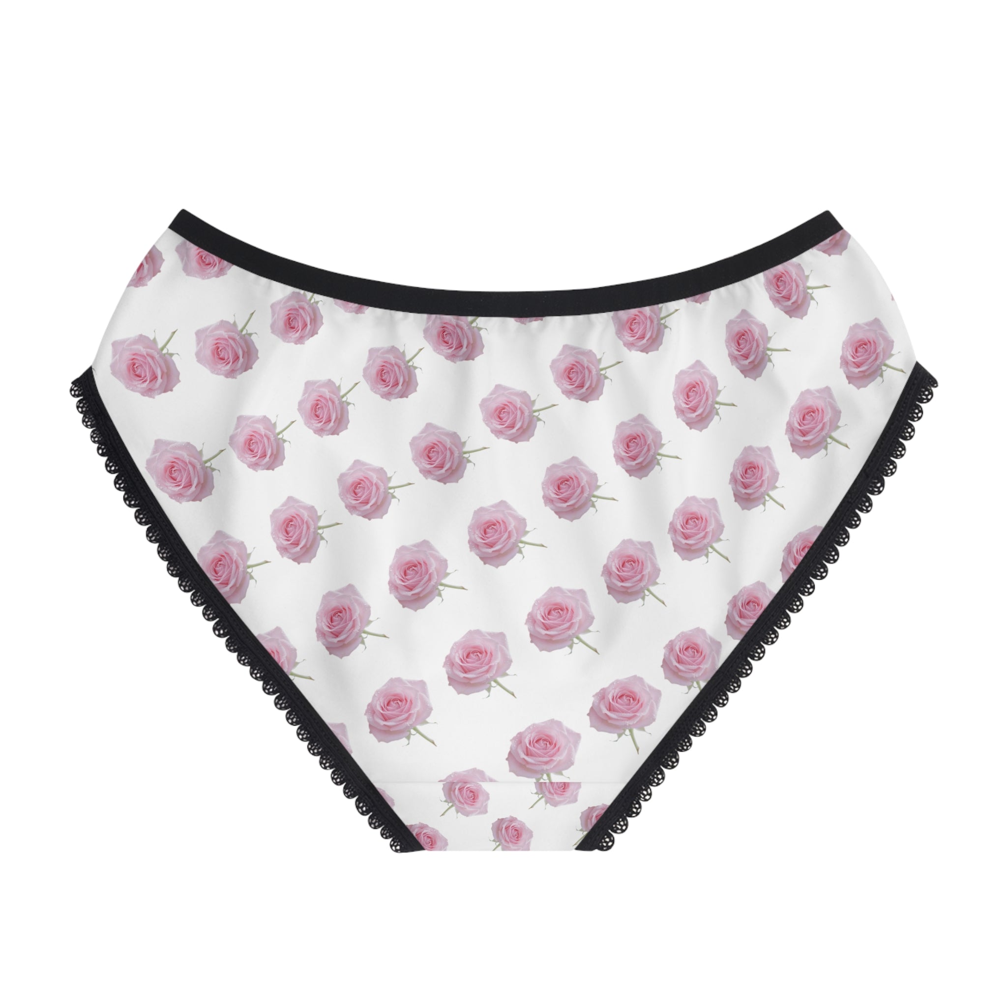 Floral Rose Print Women's Briefs — Pink Roses All-Over-Print Lacy Trim Underwear