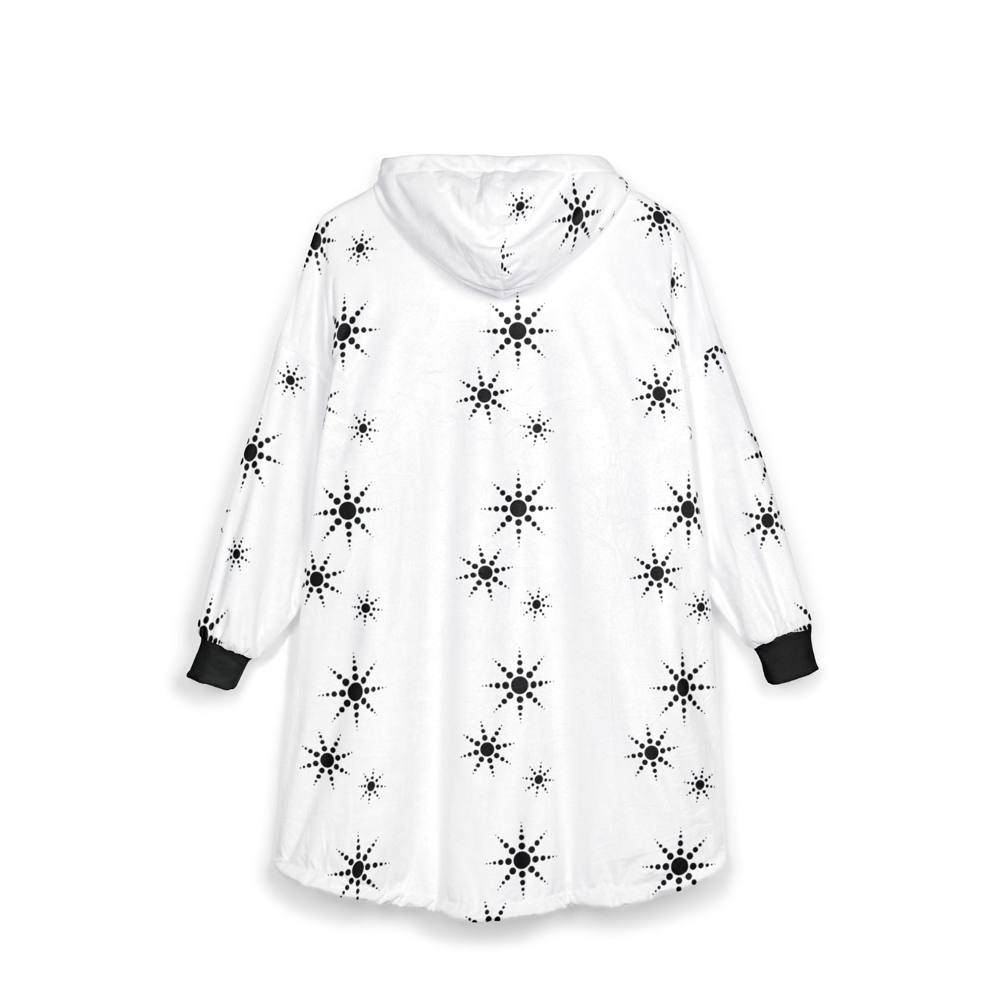 Starburst Hooded Blanket – Cozy White Sherpa Wearable Blanket with Black Snowflake Pattern